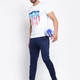 SPORTO Men White & Blue Printed Cotton T-shirt image 2