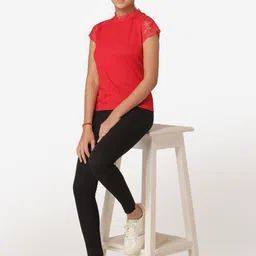 Mode by Red Tape Girls Red Solid Round Neck T-shirt image 4