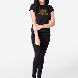 Mode by Red Tape Girls Black & Grey Printed Round Neck T-shirt image 5