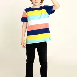 Cherry Crumble Boys Multicolor Color Block Stripy T-shirt image 3