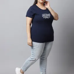 UnaOne Plus Size Typography Printed Pure Cotton T-shirt image 2