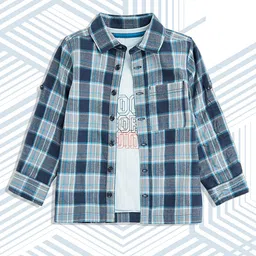 mothercare Boys Blue Checked Casual Shirt With Pure Cotton T-shirt-image-13