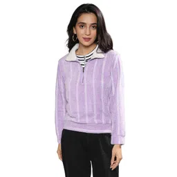 campus sutra Women's Polyester Collared Neck Sweatshirt For Casual Wear | High Neck | Long Sleeve | Pull On Closure | Regular Fit | Sweatshirt Crafted With Comfort Fit For Everyday Wear image 1