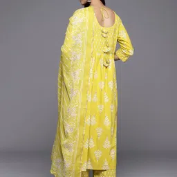 Libas Women Floral Yoke Design High Slit Pure Cotton Kurta with Palazzos & With Dupatta image 5