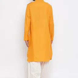 VASTRAMAY Men Mustard Yellow & Cream-Coloured Solid Kurta with Pyjamas image 5