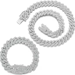 miami Chain for Men Stylish Mc Stan Chain Cuban Link gents necklace for men Iced Cubic Zirconia diamond chain Silver Chain for men hand Bracelet for men Long Stainless Steel Ice Hip hop Rapper M466 image 2