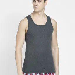 Jockey Men Charcoal Grey Solid Pure Cotton Innerwear Gym Vest-image-1