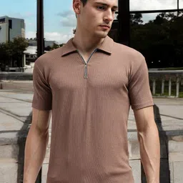 FARROWX Men Self Knitted Zipper Polo Collar T-shirt-picture-12