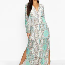 Boohoo Ethnic Motifs Printed V-neck Side Slits Maxi Dress-picture-41