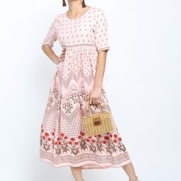 Vishudh Women Pink Ethnic Motifs Ethnic A-Line Midi Dress-picture-36