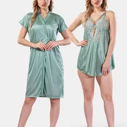 Be You V Neck Lace Up Details Satin Baby Dolls With Robe-picture-28