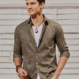 Red Flame Floral Printed Spread Collar Twill Casual Shirt-picture-35