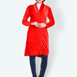 TEEMOODS Women Red Cotton Solid Longline Monochrome Shrug-image-65