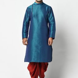 DEYANN Men Blue & Red Solid Kurta with Dhoti Pants-picture-42
