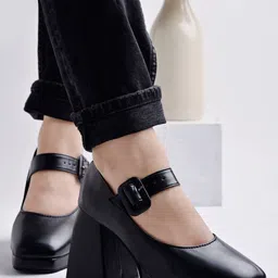 Shoetopia Women Pointed Toe Block Heel Pumps with Buckles-picture-21