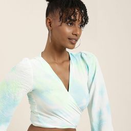 SHOWOFF Tie & Dye Flared Sleeve Wrap Crop Top-image-87