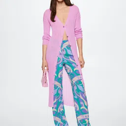 MANGO Women Lavender Ribbed Longline Cardigan-picture-4
