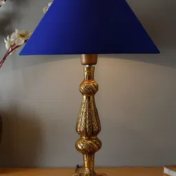 Homesake Gold-Toned & Blue Solid Bedside Standard Lamp with Shade-picture-10