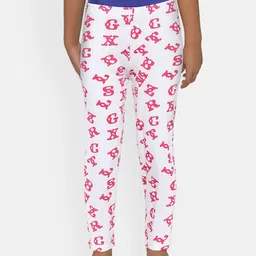 SINI MINI Girls White & Pink Printed Lounge Pants-picture-13
