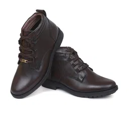 Zoom Shoes Men Brown Solid Leather Heeled Boots-picture-21