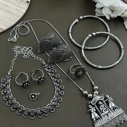 NAMAN ARTS Silver Plated Oxidised Jewellery Set image 1