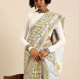 Taavi Floral Pure Cotton Hand Block Print Saree-picture-27