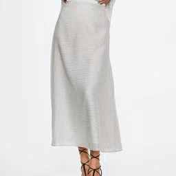 MANGO Women White & Black Striped Midi A-Line Skirt-picture-3