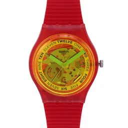 Swatch Women Transparent Retro-Rosso Swiss Made Skeleton Water Resistant Analogue Watch GR185-image-6