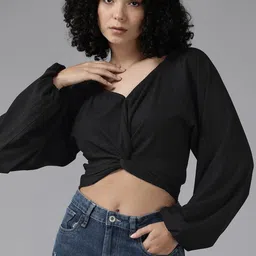 The Roadster Lifestyle Co. Puff Sleeves Twisted Crop Top-picture-40