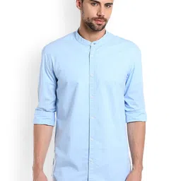 Dennis Lingo Men Blue Slim Fit Solid Casual Shirt-image-3