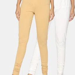 TSG Bliss Women Pack Of 2 Beige & Off-White Solid Churidar-Length leggings-image-92