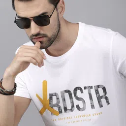Roadster Men White Typography Printed Pure Cotton T-shirt image 1