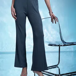 bebe Women Textured Smart Bootcut Trousers-image-5