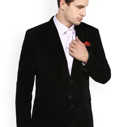 Hangup Black Regular Fit Single-Breasted Velvet Party Blazer-picture-37