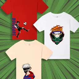NUSYL Pack Of 3 Boys Anime Printed Cotton T-shirt-picture-16