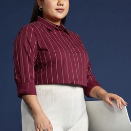 Hancock Women Plus Size Striped Cotton Formal Shirt-picture-14