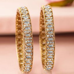 Rubans Set of 2 18K Mehandi Gold-Plated Bangles with Cubic Zirconia & White Stone Details-picture-38
