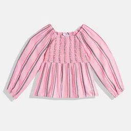 U.S. Polo Assn. Kids Girls Striped Square Neck Bishop Sleeves Smocked Fit & Flare Dress-picture-47