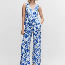 MANGO Floral Print Basic Jumpsuit with Belt-image-74