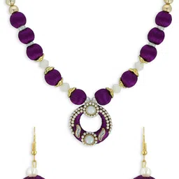 AKSHARA Girls Purple & Gold-Toned Kundan Studded Handcrafted Beaded Jewellery Set-picture-26