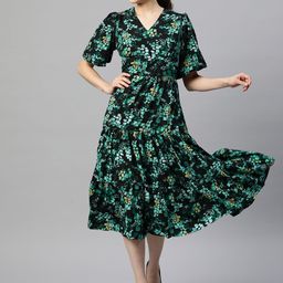 plusS Floral Print Puff Sleeve Fit & Flare Midi Dress-picture-33