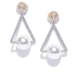 PRITA BY PRIYAASI Silver-Toned & Off-White Handcrafted Geometric Drop Earrings-picture-14