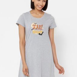 Soie Women Grey-Melange & Orange Printed Sleep Shirt-picture-37