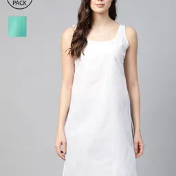 ADA Women White and Turquoise Blue Pack of 2 Cotton Solid Handloom Slips-image-31