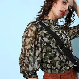 ANVI Be Yourself Olive Green Chiffon Regular Top-picture-31