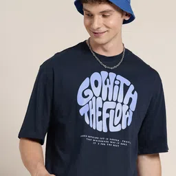 HERE&NOW Pure Cotton Typography Printed Relaxed Fit T-shirt-picture-33