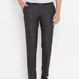 Wills Lifestyle Men Charcoal Grey Skinny Fit Solid Formal Trousers-picture-39
