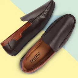 FAUSTO Men Brown Textured Loafers image 1