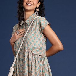 Taavi Floral Print Shirt Cotton Midi Dress-picture-48