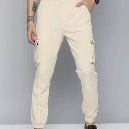 HERE&NOW Men Beige  Solid Slim Fit Cargos Fit  Trousers-picture-10
